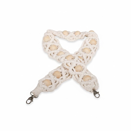 Bandoulière macramé  avec perles en bois - Jeans  Bleu Clair