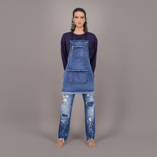 Tablier Kangourou en jeans HEAVY USED EFFECT - TUNIS FASHION WEEK 2024 - Bleu Marine