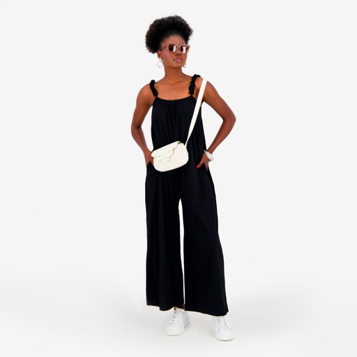 Combinaison femme avec bretelles à volant - Jeans Bleu Moyen