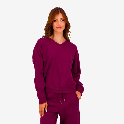 Sweat femme col V avec broderie