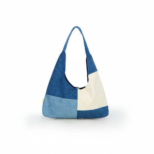 Sac Hobo Femme En Jeans - Jeans Bleu Clair Denim &amp; Vert Khaki Sergé de Coton