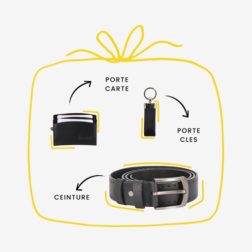 [01-010-143-005-P5] Pack cadeau porte carte, ceinture &amp; porte clés