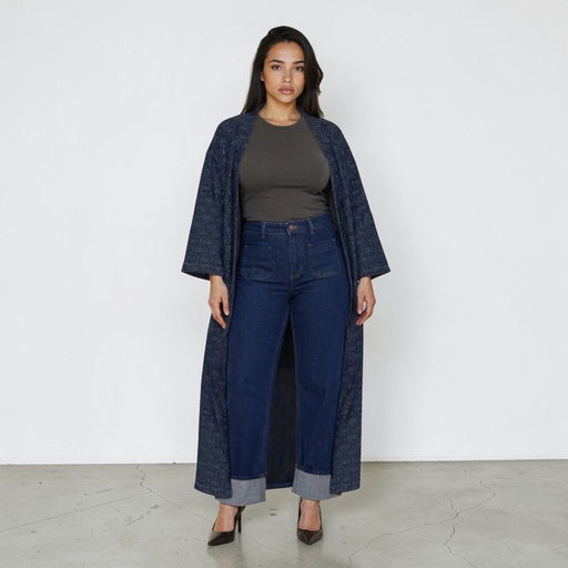 Kimono femme en jeans avec laser all over - KARAMA - Blanc