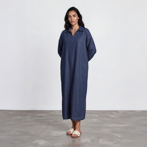 Robe jebba femme avec broderie en jeans - Gris Chiné