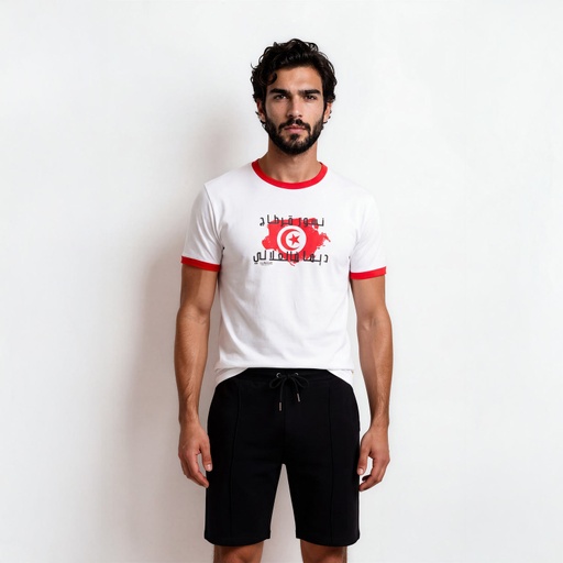 T-shirt unisexe manches  courtes contrasté  نسور قرطاج ديما فالعلالي